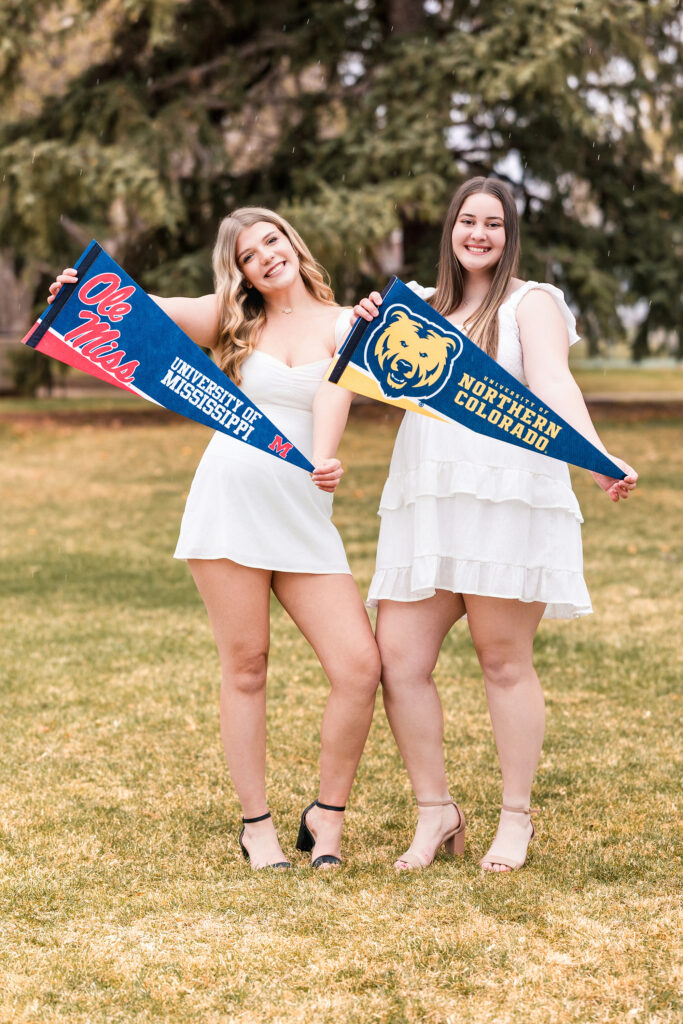 College pennant photos for high school seniors heading to Ole Miss and UNC