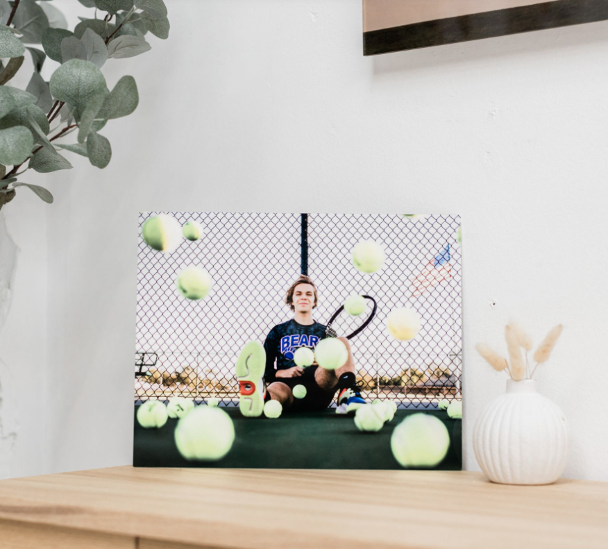 Sample metal wall print from Heather Lilly Photography’s pro lab partner, showcasing the modern, frameless design offered to senior portrait clients