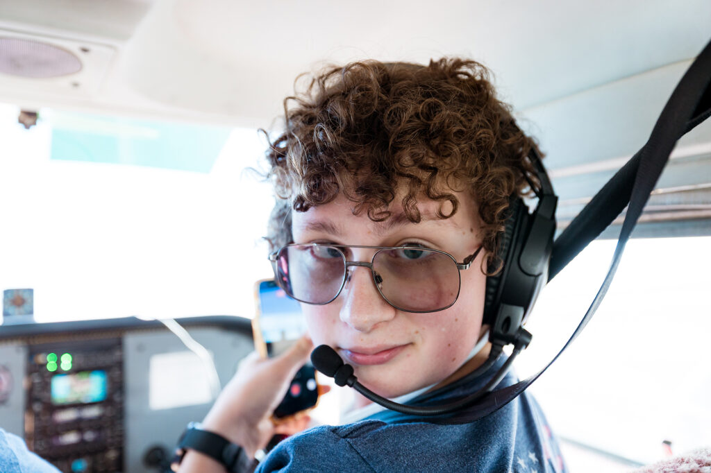Student in Cessna Skyhawk 172 during first flight