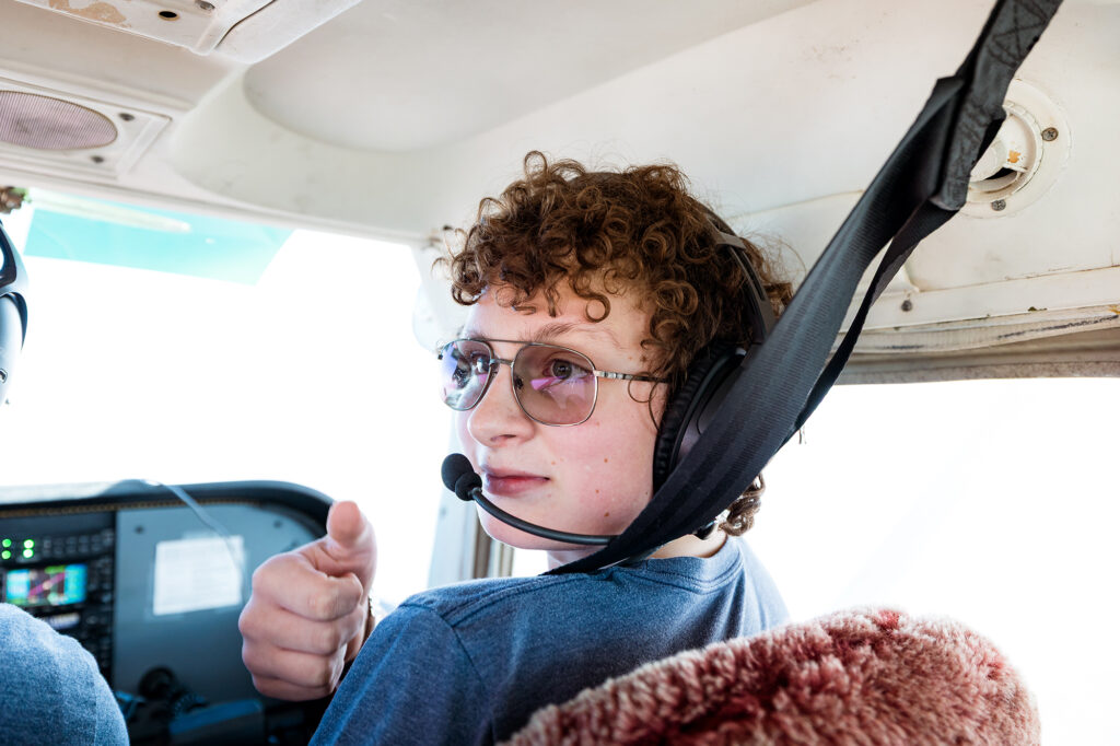 flight student in Cessna Skyhawk 172 during first flight