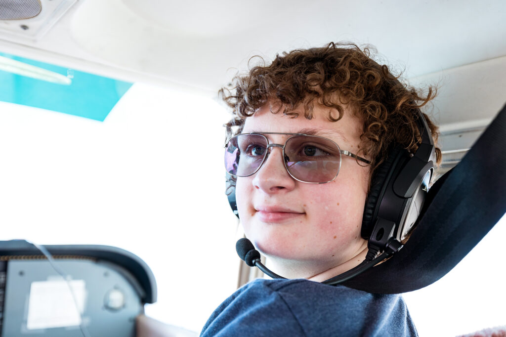 Happy student in Cessna Skyhawk 172 during first flight